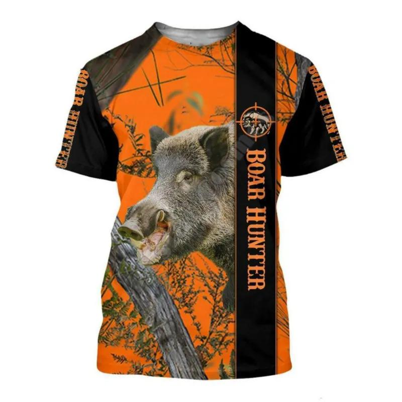 남녀공용 멧돼지 사냥 프린트 티셔츠, 캐주얼 바이킹 반팔 상의, 여름 3D 티셔츠, 2023 신상